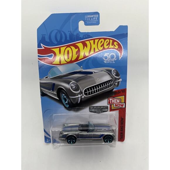 2018 Hot Wheels 50th Anniversary Then and Now '55 Chevy Corvette Silver - Picture 2 of 5